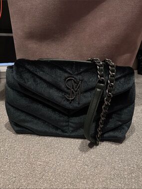 Steve Madden Quilted Velvet Chain Shoulder Bag in Dark emerald Green